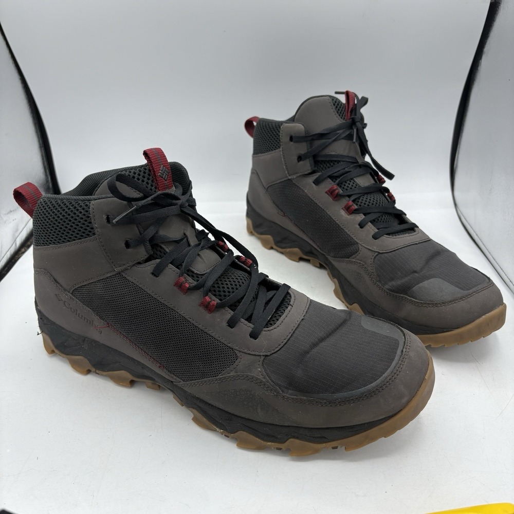 Columbia Hiking Boots Mens Size 15 Flow Centre Trail Mid Dark Gray Red
